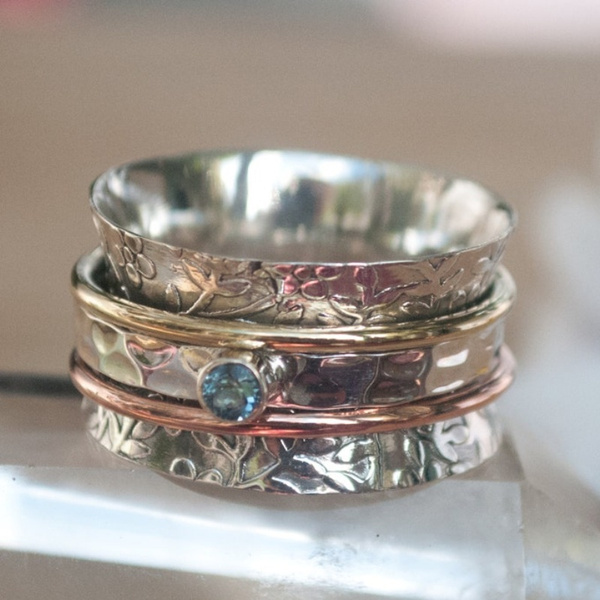Spinner Ring, Fidget Ring, Sterling Silver and Gold Filled, Size 9.5 | Lora  Douglas Jewelry